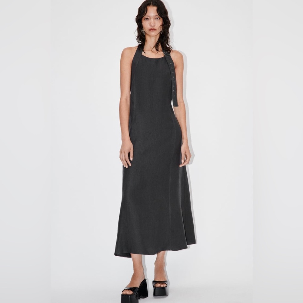 LINEN HALTER DRESS